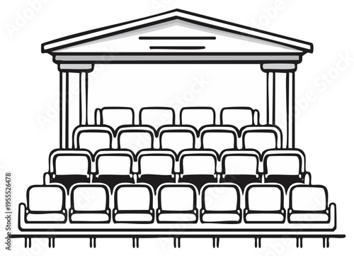 Classical style amphitheater sketch featuring rows of seats and architectural columns illustration for graphic design and presentations