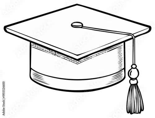 Illustration of a mortarboard: graduation cap outline with tassel for education ceremony