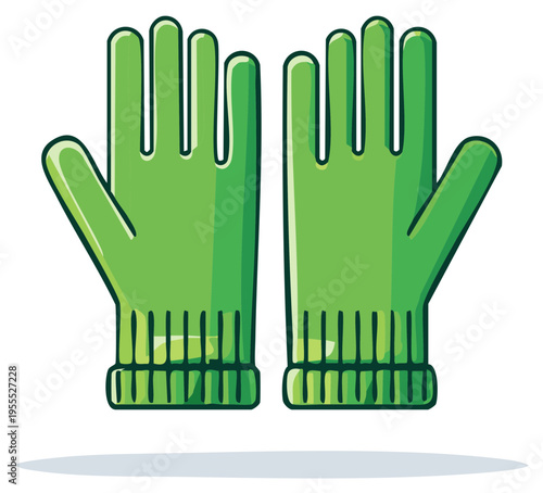Pair of green work gloves for outdoor gardening or construction work on a white backdrop