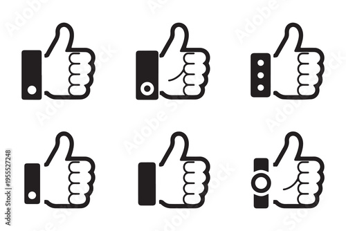 Different thumbs up hand gestures with sleeve and watch details for mobile application and website feedback