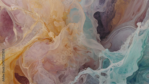 Ethereal Swirling Colors Create a Dynamic Abstract Background Texture, Blending Soft Pastel Hues in Fluid Movement and Artistic Expression