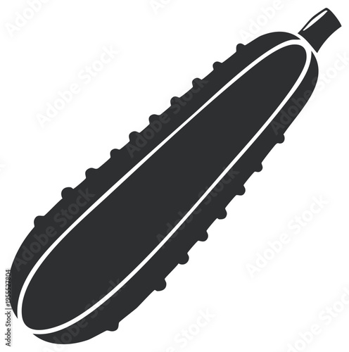 Simple black silhouette icon of a fresh cucumber vegetable vector graphic