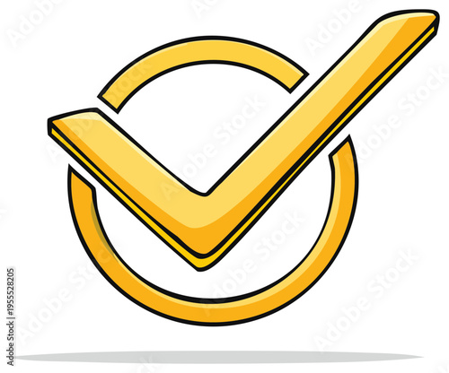 Golden Check Mark Symbol in Circle Icon for Approval and Validation Design Element for Verification
