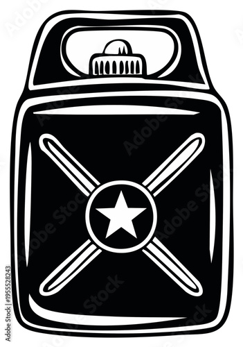 Classic Metal Gas Can with Star Emblem and Handle Vector Illustration