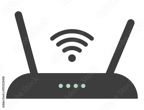 wifi router icon, minimal flat modem with antennas and signal waves, internet network device for business office setup app ui dashboard and connectivity design, vector illustration