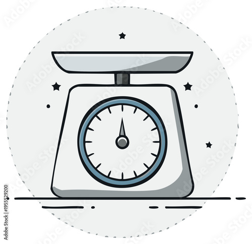 Illustration of a cartoon kitchen scale with measuring dial