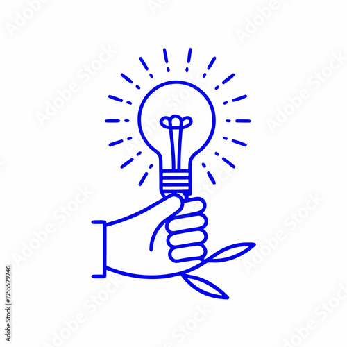 A hand gently holding a glowing lightbulb with radiating lines above