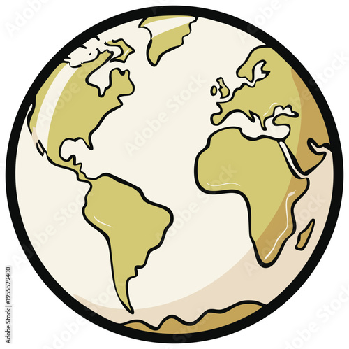 Cartoon illustration of the world, earth globe, continents with oceans, geographical vector
