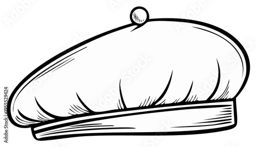 Black and white line art illustration of a classic French artist beret hat