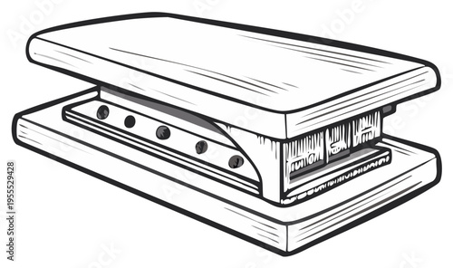 Illustration of a Metal Paper Hole Puncher An Office Tool for Punching Holes Through Paper Sheets for Organizing