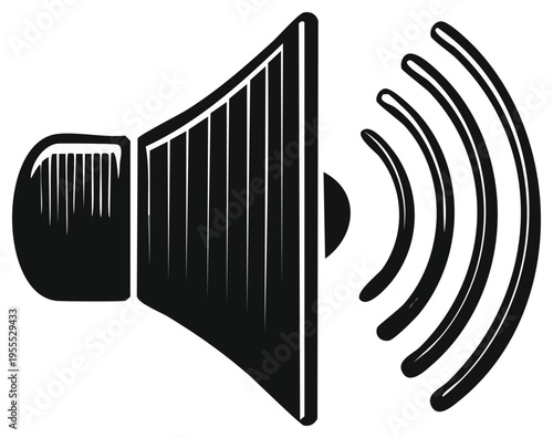 Loudspeaker Symbol Emitting Sound Waves in a Dynamic Audio Illustration