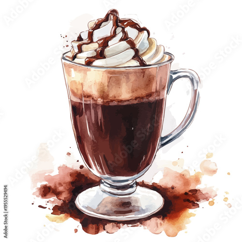 Hot Chocolate, watercolor illustration featuring soft shadows and luminous, isolated on a white background.
