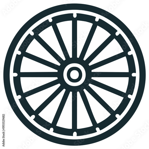 Simple spoked wheel icon vector graphic of an antique wagon wheel