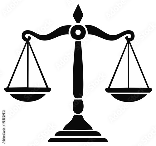 Symbolic Scales of Justice Representing Fairness and Legal Balance in Black and White Illustration
