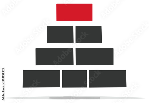 Abstract Pyramid Shape with Red Top Layer Represents Growth and Organization
