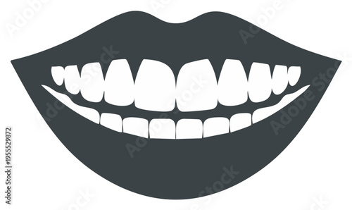 Silhouette of a smiling mouth with teeth, illustrating dentistry and dental health concept on an isolated background.