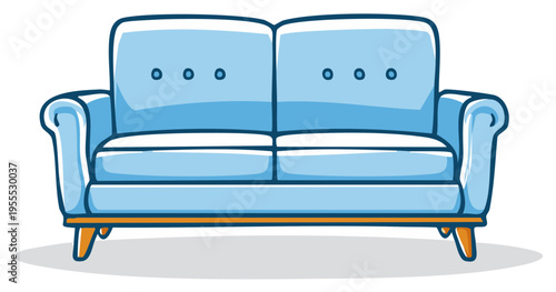 Cozy Light Blue Loveseat Sofa with Button Tufting and Wooden Legs for Modern Living Room Comfort