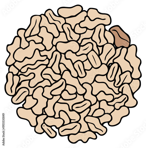 Pile of Dried Tempeh Pieces in Round Pattern with One Different Piece