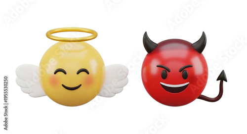 Good vs. Evil: 3D Angel and Devil Emojis