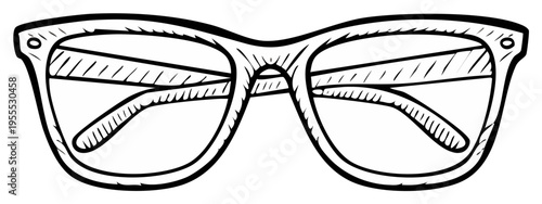 Hand-drawn sunglasses illustration. Simple black and white design. Eyeglasses sketch.