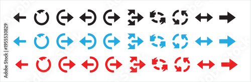 Directional arrows and circular arrow icons in black blue and red colors