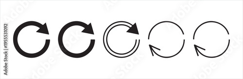 Refresh and reload icon set, collection of vector arrows showing circular motion and repeat symbol