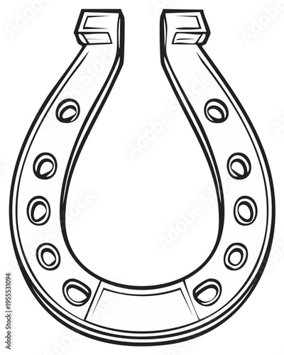 Classic horseshoe outline drawing with nail holes symbol of luck and western equestrian culture