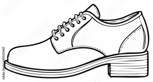 Classic Oxford Shoe Drawing with Laces and Low Heel