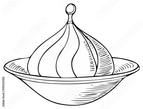 Elegant serving dish with lid graphic, vintage style illustration