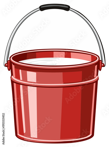 Red bucket filled with liquid for cleaning, gardening, household or outdoor projects