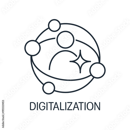 A person actively uses the internet. Digital citizen. Digitalization. Vector linear icon illustration isolated on white background.