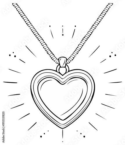 Elegant Heart Locket Necklace Outline with Radiant Glow and Sparkle Details