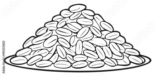 Pile of coffee beans on a plate illustration, black and white
