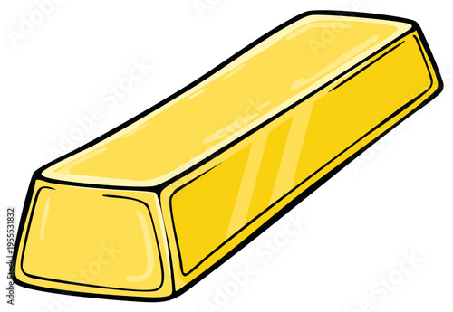 Cartoon illustration of a golden ingot, valuable bar, prosperity, and wealth.