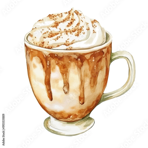 watercolor of Gingerbread Latte draw graphic, isolated on a white background.