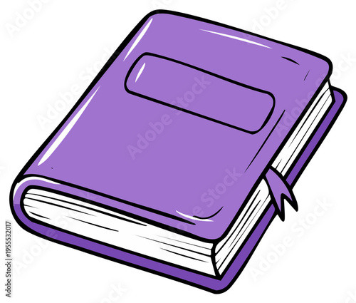 Hand drawn cartoon style purple book with a bookmark for reading learning and knowledge illustration
