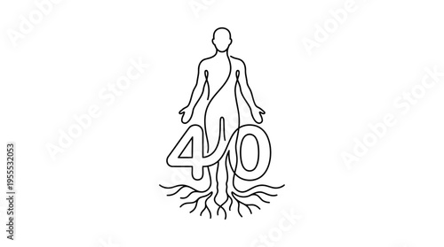 Person with Roots Growing at 40 Continuous Single Line Minimalist 40 and Grounded Line Art Illustration