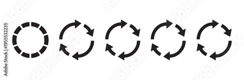 Set of circular progress loading indicators and repeat arrows icons for interface design