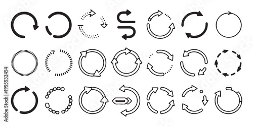 Black outline circle arrow set for process flow and synchronization concepts on minimalist white background