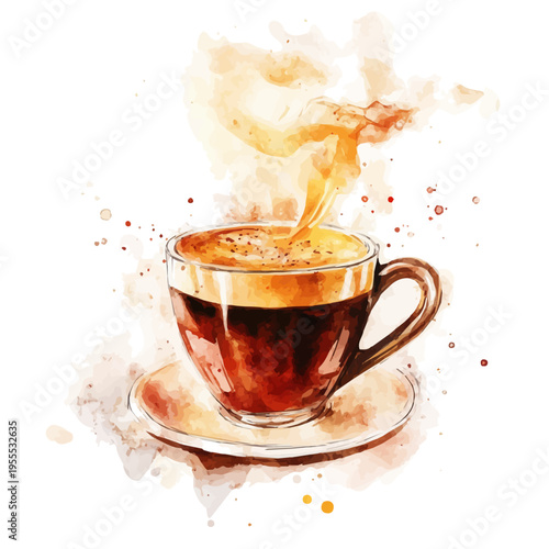 Flavored Coffee, watercolor illustration featuring soft shadows and luminous, isolated on a white background.