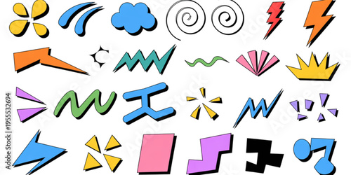 Collection of colorful hand drawn comic book style explosion and action elements for design work Vector