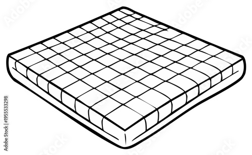 Simple Outline Drawing of a Mattress with a Grid Pattern on Top