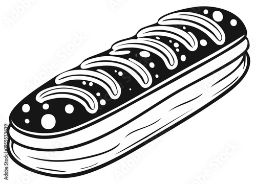 Black and white illustration of a delicious layered eclair dessert
