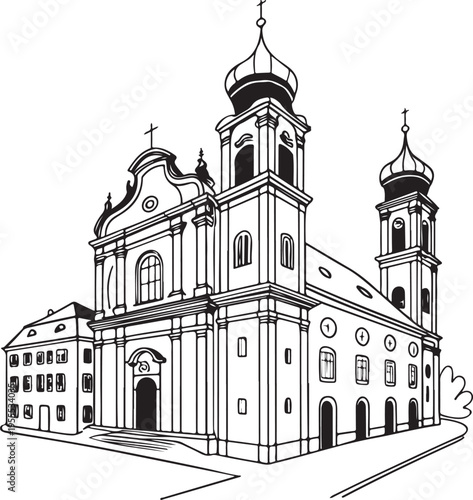 The historic Church of St Nicholas and Holy Trinity in Kyiv is a landmark of Orthodox architecture featuring white towers and golden domes against the blue Ukraine sky