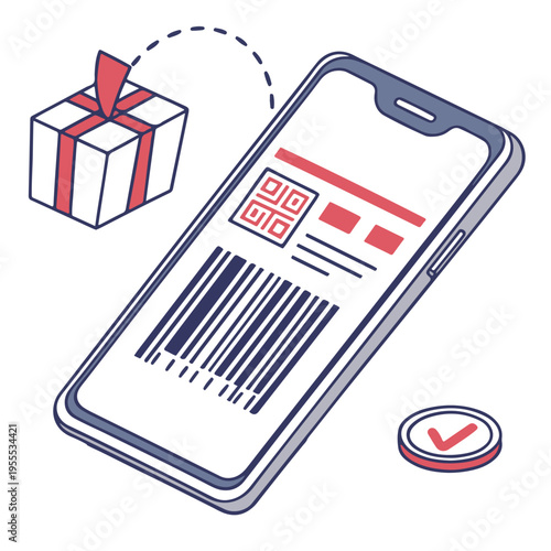 A 3d illustration of a business news document featuring a bar code label and qr code on the screen and white background to communicate finance price information and daily media messages