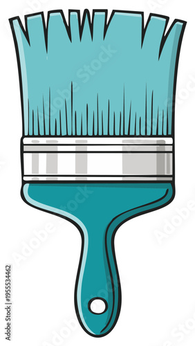 Simple cartoon illustration of a teal paintbrush for decorating and home improvement projects