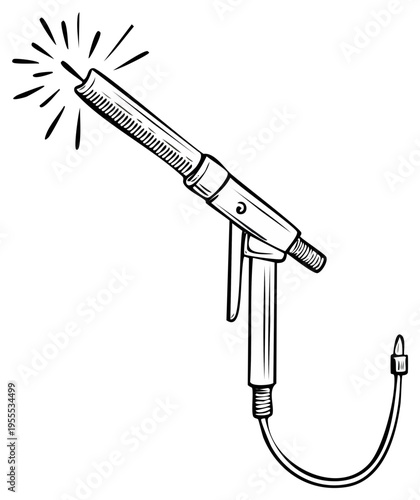 Illustration of a pneumatic blow gun with air blowing out in a black outline
