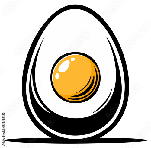 Stylized graphic illustration of a halved boiled egg