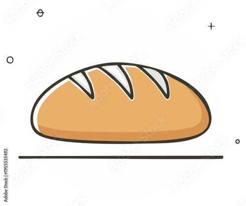 Stylized Loaf of Bread Cartoon Food Graphic Icon, Simple Pastry Vector Image