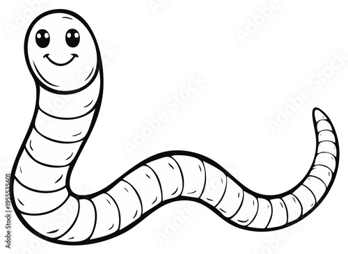 Cartoon worm wiggling and smiling, adorable animated outline, joyful invertebrate, isolated